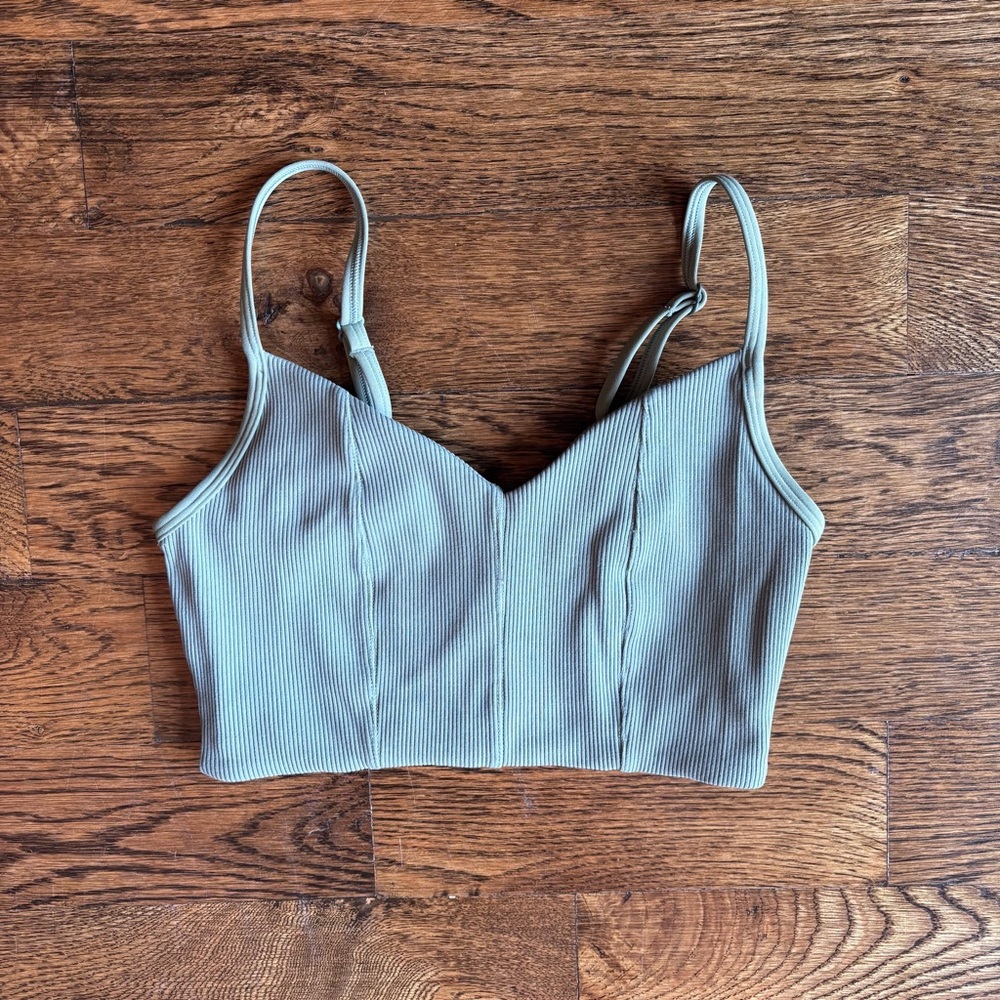 aerie Ribbed Longline Bra/Bralette in Light Sage Green XS